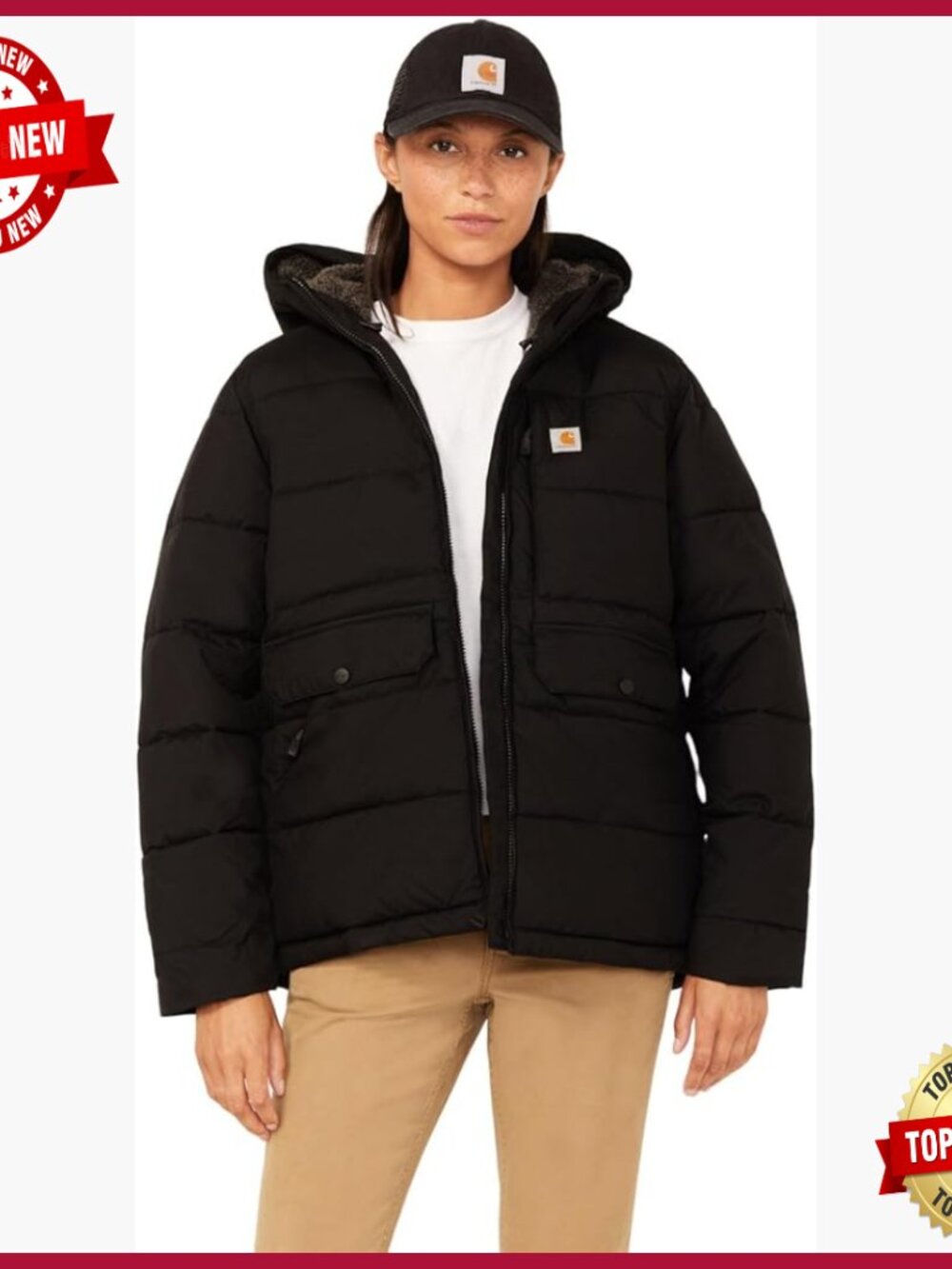 Relaxed Fit Insulated Jacket With Fleece Lining, Wind And Water Resistant